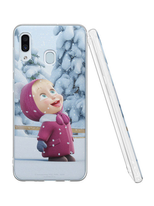 Силиконовый чехол для Samsung Galaxy A30 "Маша и медведь: Маша и снежинки"