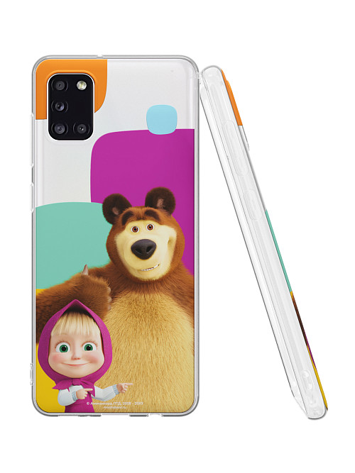 Силиконовый чехол для Samsung Galaxy A31 "Маша и медведь: Разноцветные узоры"
