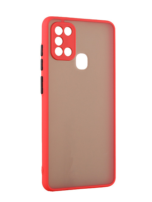 Противоударный чехол для Samsung Galaxy A21S красный / прозрачный / черный
