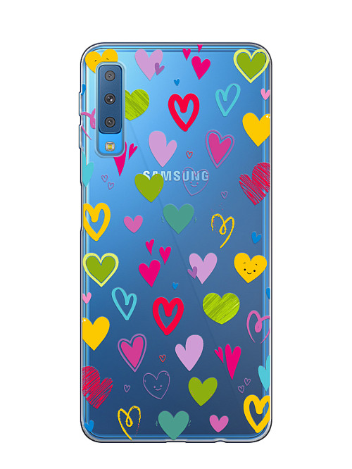 Силиконовый чехол для Samsung A7 2018 (A750) Сердечки