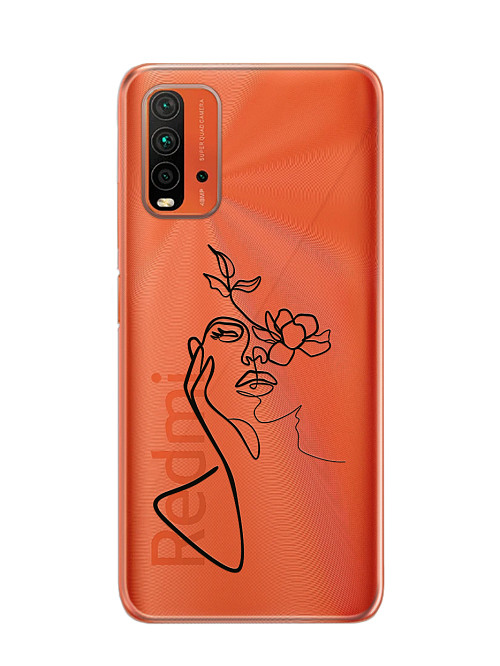 Силиконовый чехол для Xiaomi Redmi 9T "Девушка и цветы"