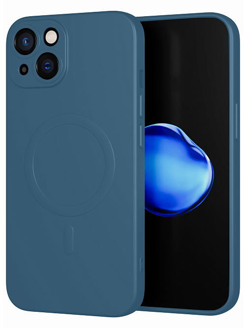 Силиконовый чехол с микрофиброй и MagSafe для Apple iPhone 14 Синий