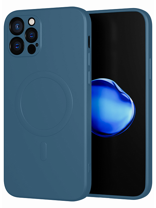 Силиконовый чехол с микрофиброй и MagSafe для Apple iPhone 12 Pro Синий