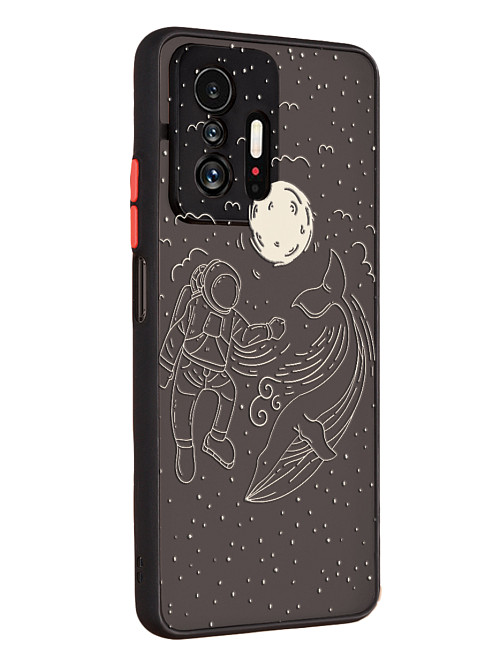 Противоударный чехол для Xiaomi 11T Космонавт и кит