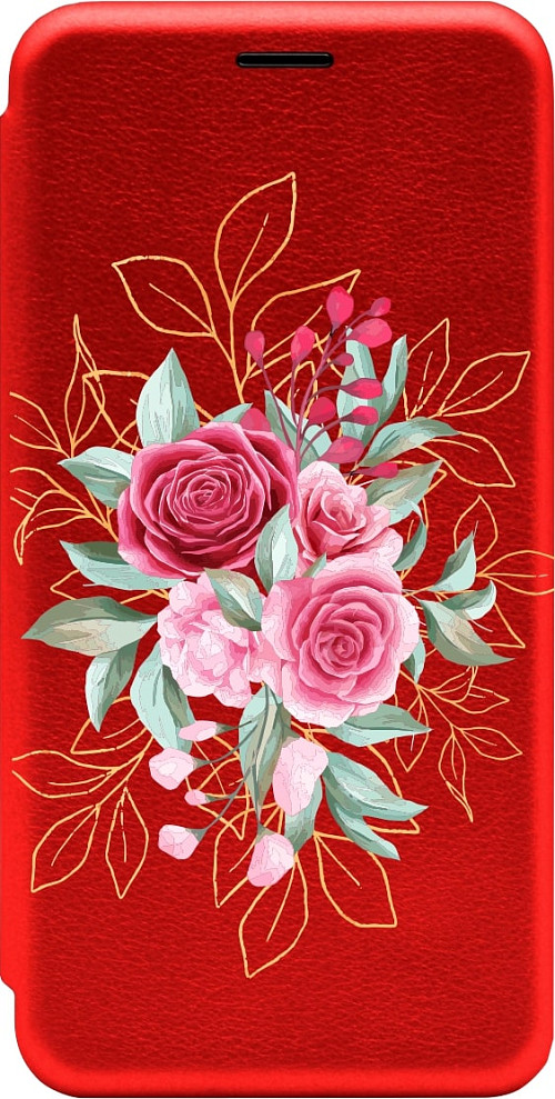 Чехол книжка для Xiaomi Redmi Note 11S (4G) "Розы в кустах на красном"