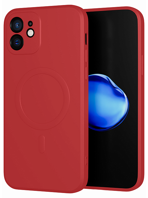 Силиконовый чехол с микрофиброй и MagSafe для Apple iPhone 12 Красный