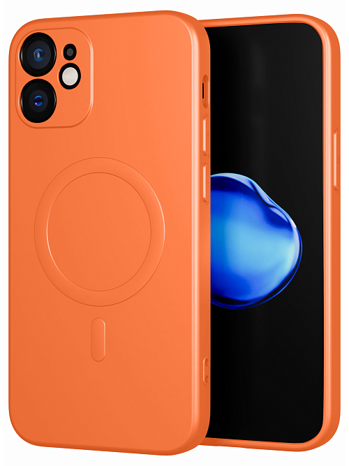 Силиконовый чехол с микрофиброй и MagSafe для Apple iPhone 12 mini Оранжевый