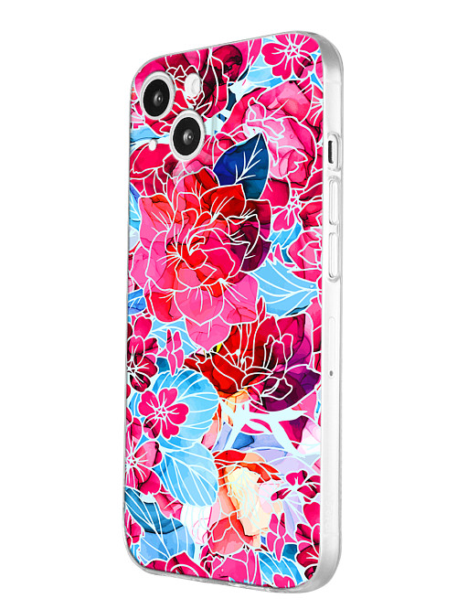 Силиконовый чехол для Apple iPhone 13 Розовые цветы