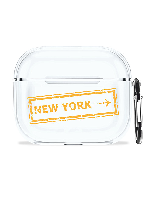 Силиконовый чехол для наушников глянцевый для AirPods 3 "Билет в Нью-Йорк"