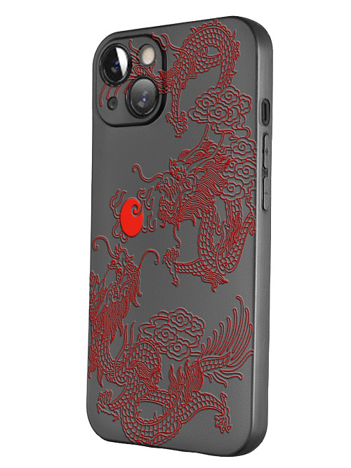 Силиконовый чехол для Apple iPhone 13 Красный японский дракон