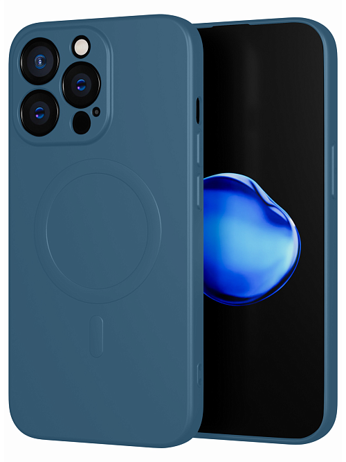 Силиконовый чехол с микрофиброй и MagSafe для Apple iPhone 13 Pro Синий