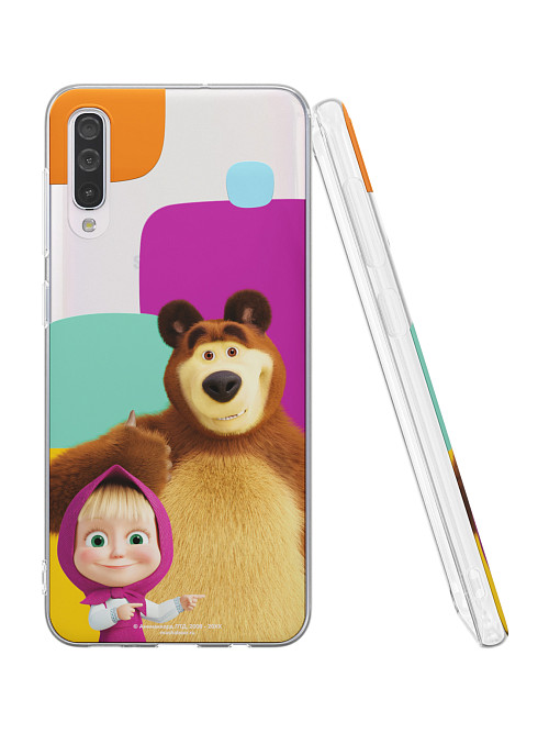 Силиконовый чехол для Samsung Galaxy A30s "Маша и медведь: Разноцветные узоры"