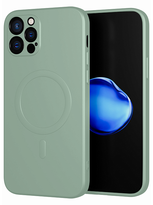 Силиконовый чехол с микрофиброй и MagSafe для Apple iPhone 12 Pro Серо-зелёный
