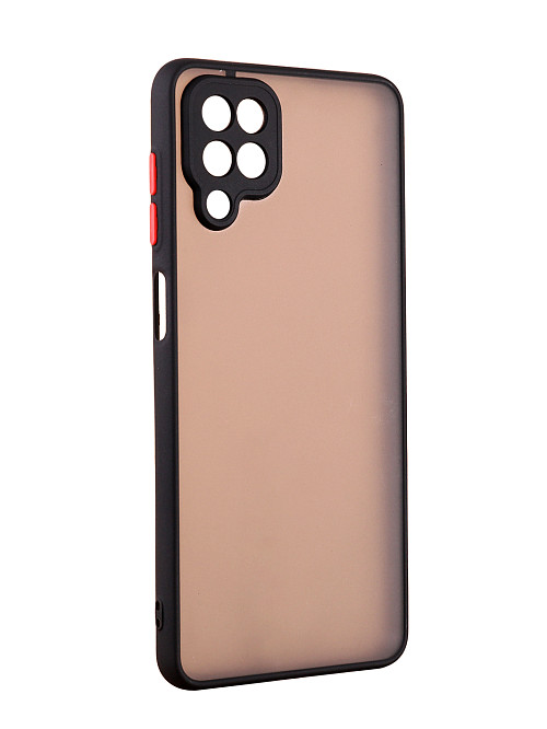 Противоударный чехол для Samsung Galaxy A12 (4G) черный / прозрачный / красный