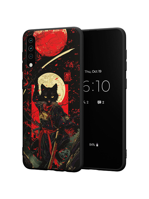 Силиконовый чехол для Samsung Galaxy A50 "Кот-самурай"