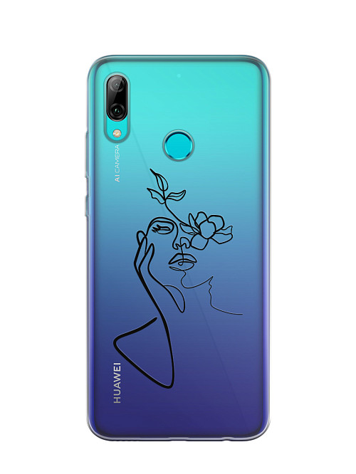 Силиконовый чехол для Huawei P Smart (2019) Девушка и цветы