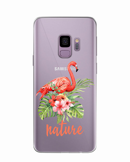 Силиконовый чехол для Samsung Galaxy S9 Розовый фламинго