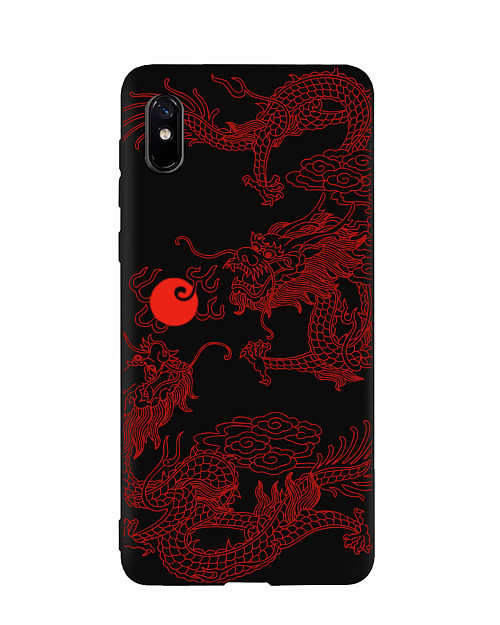 Силиконовый чехол для Xiaomi Redmi 9A Красный японский дракон