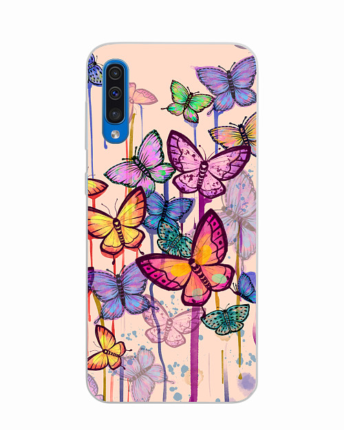 Силиконовый чехол для Samsung Galaxy A50S "Бабочки акварель"