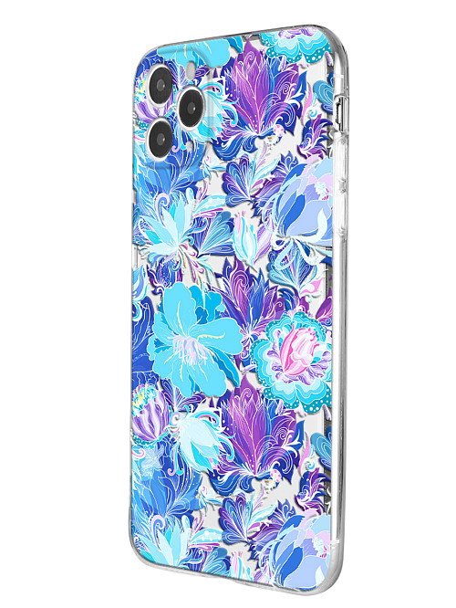 Силиконовый чехол для Apple iPhone 11 Pro Max Голубые цветы