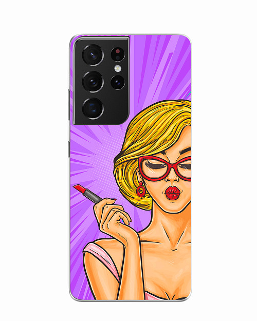 Силиконовый чехол для Samsung Galaxy S21 Ultra "Девушка с помадой"