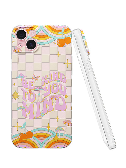 Силиконовый чехол для Apple iPhone 15 Plus "Be kind to you mind"