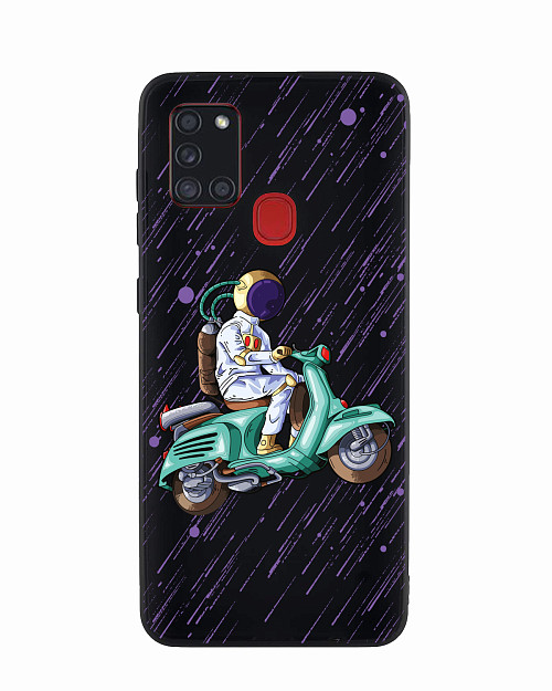 Силиконовый чехол для Samsung Galaxy A21s "Космонавт на скутере"
