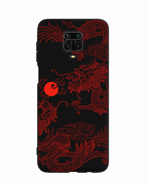 Силиконовый чехол для Xiaomi Redmi Note 9 Pro Красный японский дракон