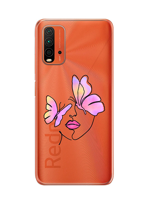 Силиконовый чехол для Xiaomi Redmi 9T "Девушка с бабочками"