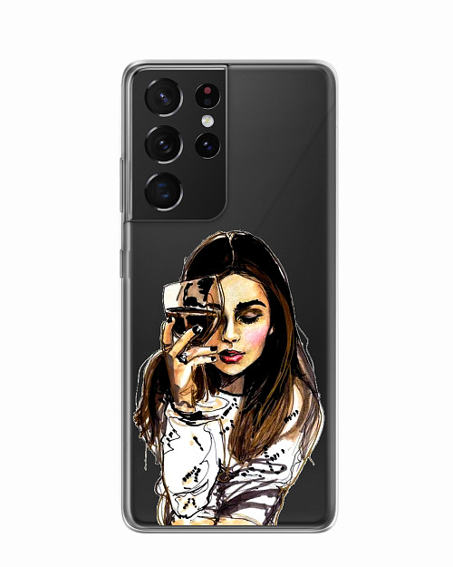 Силиконовый чехол для Samsung Galaxy S21 Ultra "Девушка с вином"