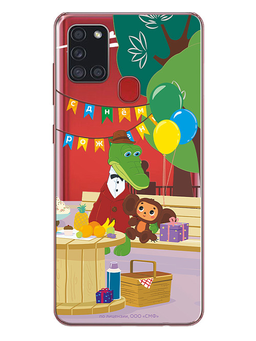 Силиконовый чехол для Samsung Galaxy A21s "Чебурашка: День рождения раз в году"
