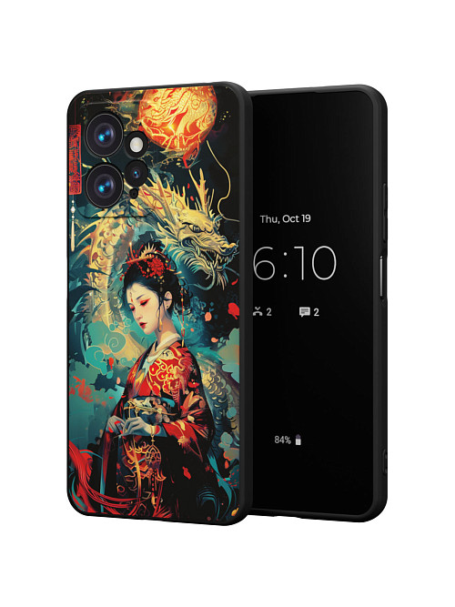 Силиконовый чехол для Xiaomi Redmi Note 12 (4G) "Гейша с драконом"