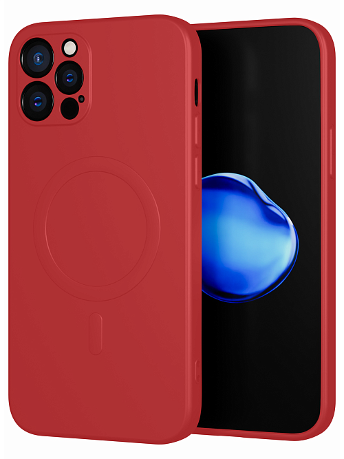 Силиконовый чехол с микрофиброй и MagSafe для Apple iPhone 12 Pro Красный