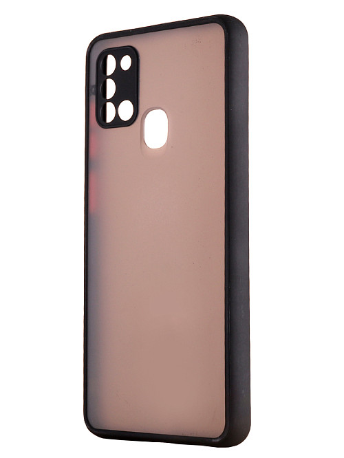 Противоударный чехол для Samsung Galaxy A21S черный / прозрачный / красный