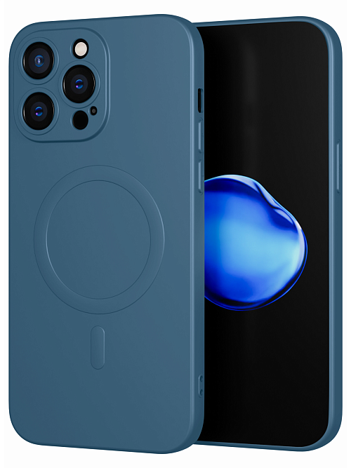 Силиконовый чехол с микрофиброй и MagSafe для Apple iPhone 14 Pro Max Синий