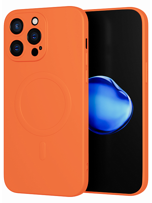 Силиконовый чехол с микрофиброй и MagSafe для Apple iPhone 14 Pro Max Оранжевый