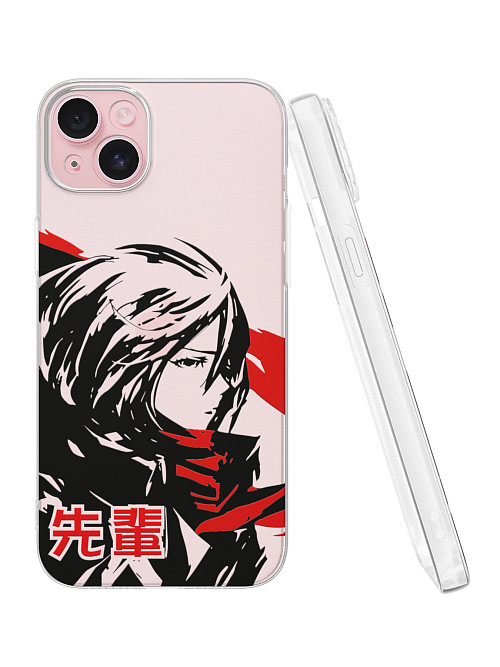 Силиконовый чехол для Apple iPhone 15 Plus "Атака титанов - Mikasa Ackerman"