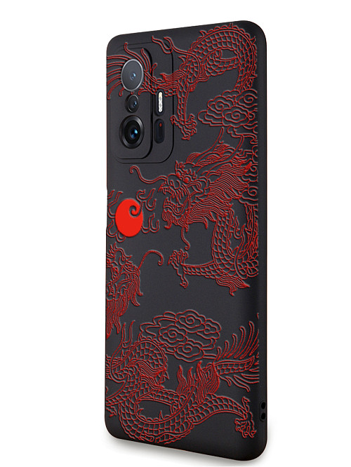 Силиконовый чехол для Xiaomi 11T Красный японский дракон