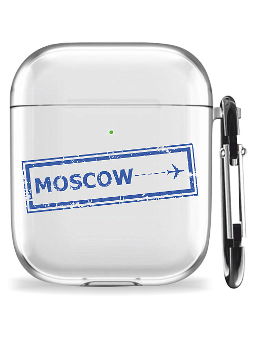 Силиконовый чехол для наушников глянцевый для AirPods 1/2 "Билет в Москву"