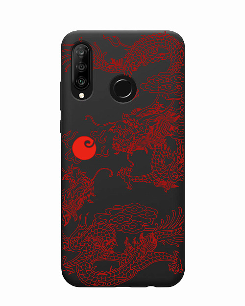 Силиконовый чехол для Huawei P30 Lite Красный японский дракон