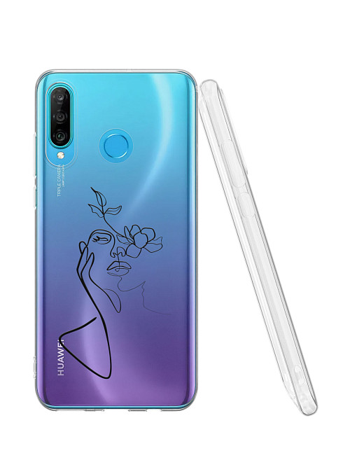 Силиконовый чехол для Huawei P30 Lite "Девушка и цветы"