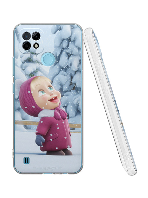 Силиконовый чехол для Realme C21 "Маша и медведь: Маша и снежинки"