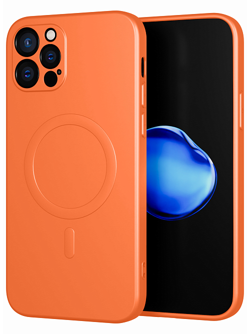 Силиконовый чехол с микрофиброй и MagSafe для Apple iPhone 12 Pro Max Оранжевый