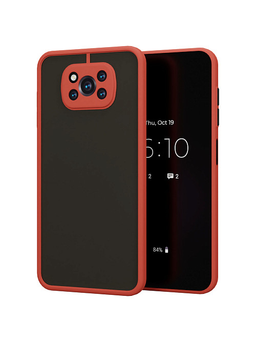 Противоударный чехол для Poco X3 NFC красный / прозрачный / черный