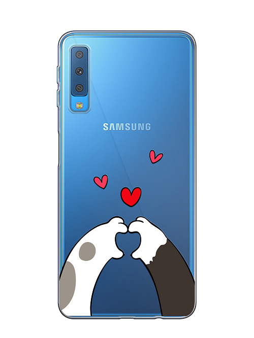 Силиконовый чехол для Samsung A7 2018 (A750) Лапки с сердцем