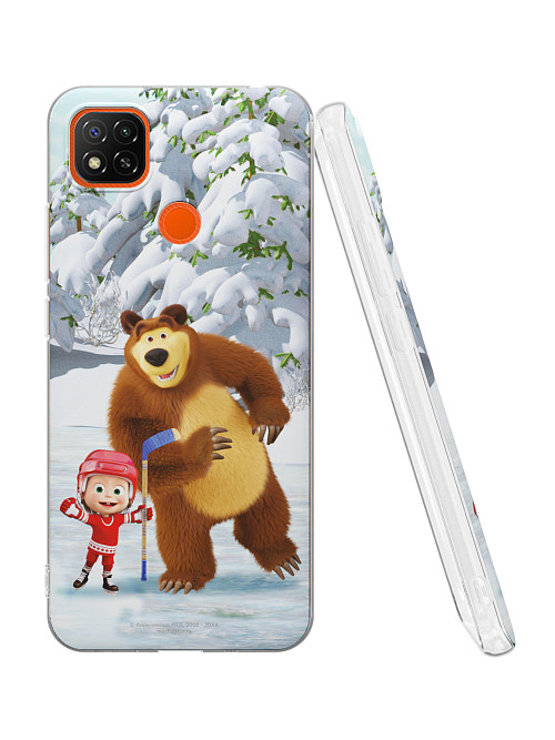 Силиконовый чехол для Xiaomi Redmi 9C "Маша и медведь: Хоккей"