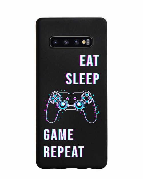 Силиконовый чехол для Samsung Galaxy S10 Plus Eat Sleep Game repeat