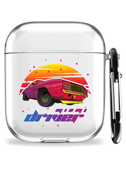 Силиконовый чехол для наушников глянцевый для AirPods 1/2 "Retrowave Miami"