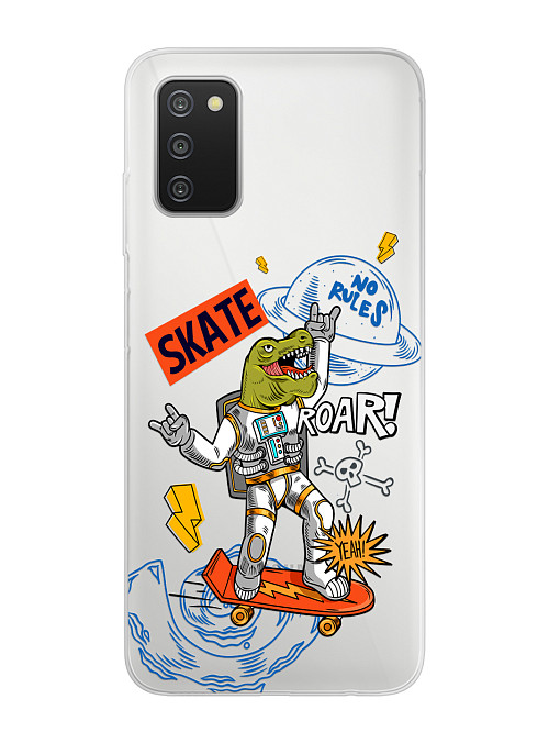 Силиконовый чехол для Samsung Galaxy A03S Динозавр на скейте